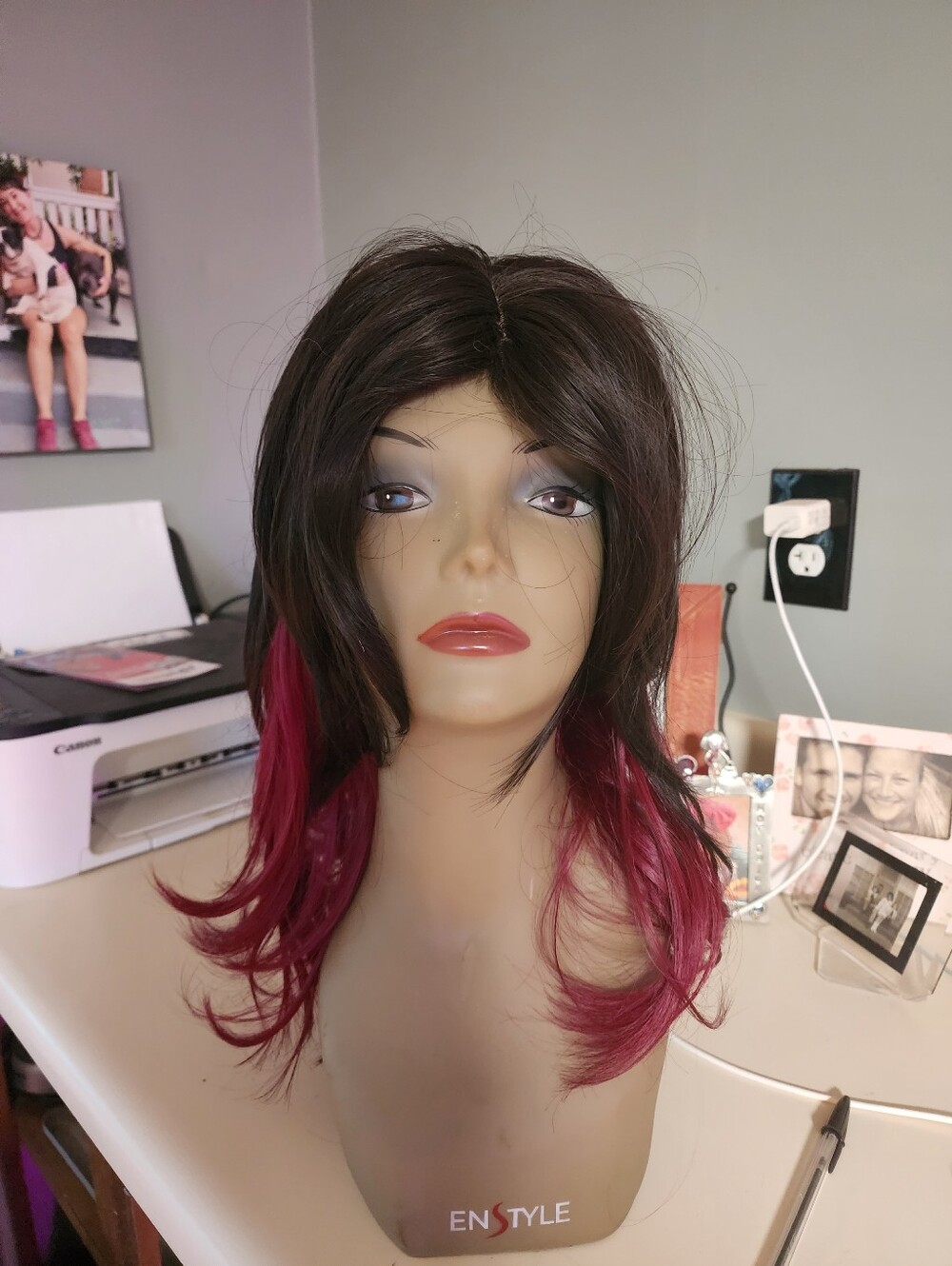 Brown with Pink Ombre Women's Synthetic Wig